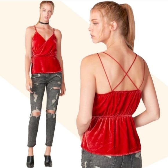 Express Burnt Orange Crushed Velvet Cami Sleeveless Spagetti Strap Wrap Top $65 - Picture 1 of 6